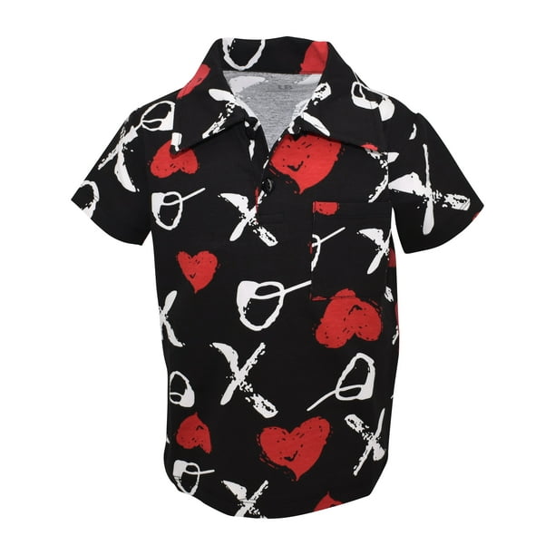 Unique Baby Boys Valentines Day XOX Print Polo Pullover Shirt
